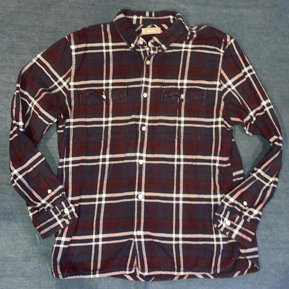 Everlane Navy and Burgundy Plaid Button-Down Shirt